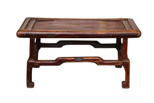 A CHINESE JUMU WOOD OFFERING TABLE WITH BAMBOO SLATS, SUZHOU 清十九世紀 蘇州櫸木竹板條供臺