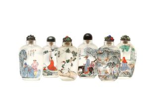 SIX CHINESE INSIDE-PAINTED SNUFF BOTTLES 晚清 玻璃內畫鼻煙壺六件