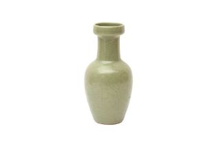 A CHINESE CELADON-GLAZED 'CRANE AND PEONIES' VASE 清十九世紀 青釉牡丹鶴紋瓶