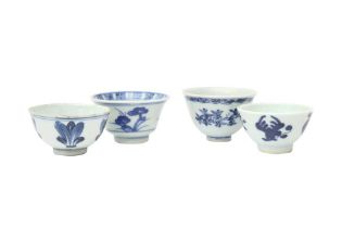 FOUR CHINESE BLUE AND WHITE CUPS 晚清 青花盃四件