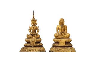 TWO THAI GILT-BRONZE FIGURES OF BUDDHA