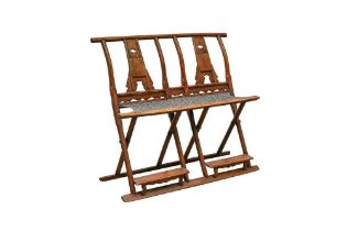 A CHINESE WOOD TWO-SEATER FOLDING TRAVELLING BENCH 清 木雙人折椅