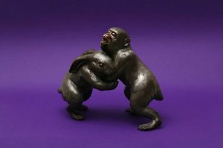 A JAPANESE BRONZE 'MONKEY AND A HARE' GROUP