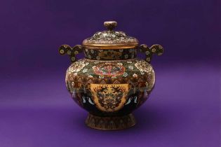 A LARGE JAPANESE CLOISONNÉ 'DRAGON AND PHOENIX' INCENSE BURNER AND COVER