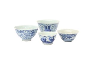 FOUR CHINESE BLUE AND WHITE CUPS 清 青花盃四件