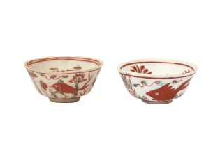 TWO CHINESE ZHANGZHOU (SWATOW) 'RABBIT AND FISH' CUPS 晚明 漳州窯兔子與魚紋盃兩件