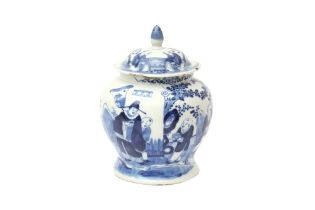 A CHINESE BLUE AND WHITE VASE AND COVER 清十九世紀 青花人物故事圖將軍罐