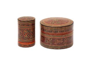 TWO BURMESE LACQUER BETEL BOXES AND COVERS