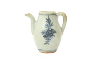 A SMALL CHINESE BLUE AND WHITE EWER 元 青花牡丹紋執壺