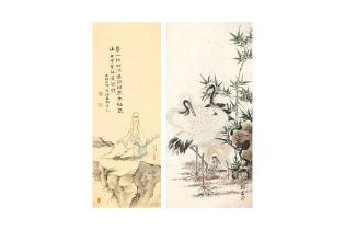 KANO TANREI (1857 – 1931), WATANABE KASEKI (1852 – 1939) Cranes; Kannon