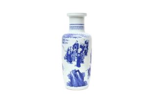 A CHINESE BLUE AND WHITE 'FIGURATIVE' ROULEAU VASE 二十世紀 青花人物故事圖棒槌瓶