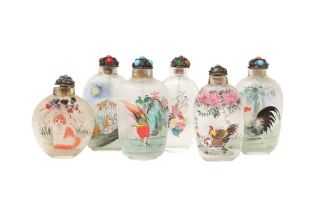 SIX CHINESE INSIDE-PAINTED SNUFF BOTTLES 二十世紀 玻璃內畫鼻煙壺六件