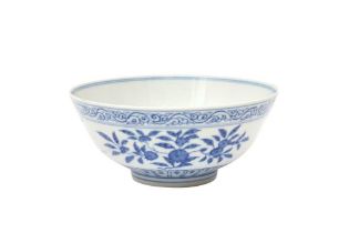 A CHINESE BLUE AND WHITE 'SANDUO' BOWL 清光緒 青花三多龍紋盌 《大清光緒年製》款