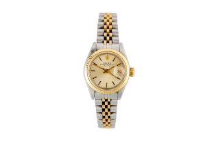 A LADIES ROLEX OYSTER PERPETUAL-DATE BRACELET WATCH