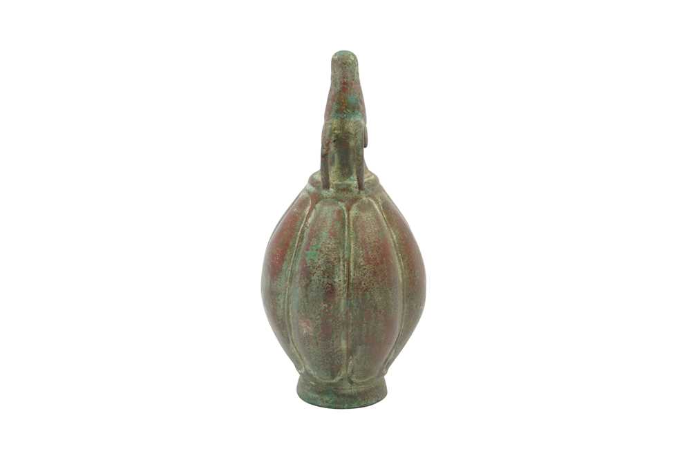 A SMALL MEDIEVAL BRONZE BOTTLE WITH A PERSIAN GAZELLE SPOUT Possibly Khorasan, Eastern Iran, 9th - 1 - Image 2 of 4