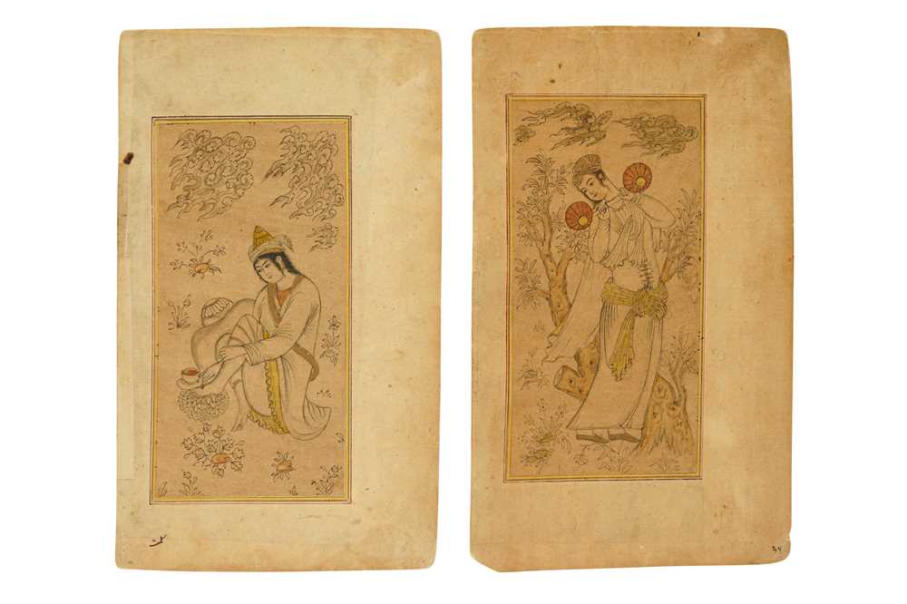 SIX ARCHAISTIC SAFAVID-REVIVAL PORTRAITS OF YOUTHS Late Qajar Iran, early 20th century - Image 3 of 7