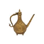 A MUGHAL-STYLE CAST AND ENGRAVED BRASS EWER Possibly Lucknow, Northern India, mid to late 19th centu