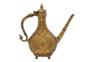 A MUGHAL-STYLE CAST AND ENGRAVED BRASS EWER Possibly Lucknow, Northern India, mid to late 19th centu