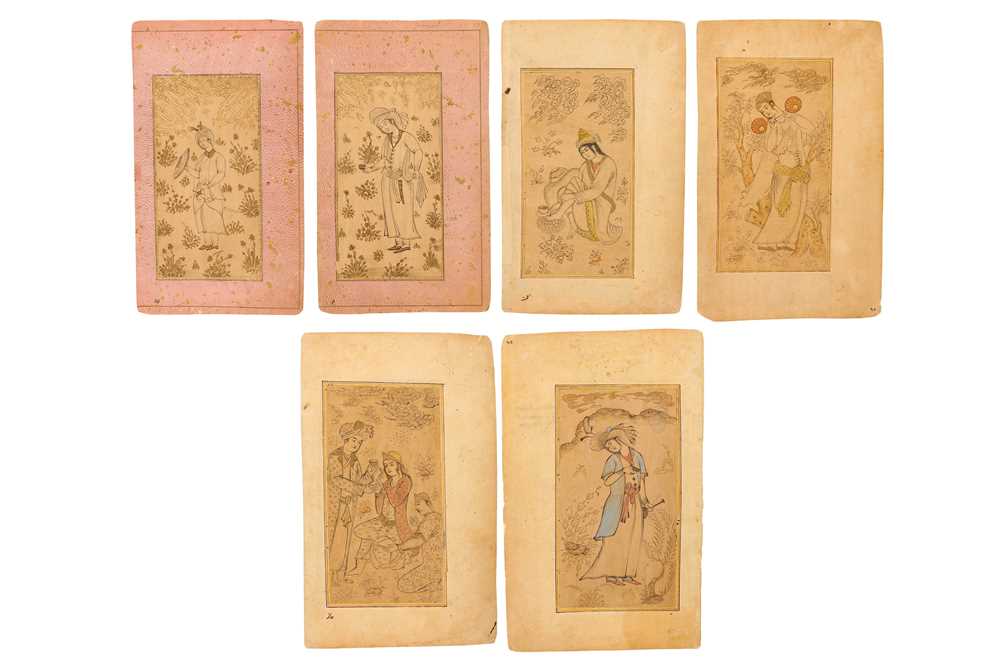 SIX ARCHAISTIC SAFAVID-REVIVAL PORTRAITS OF YOUTHS Late Qajar Iran, early 20th century