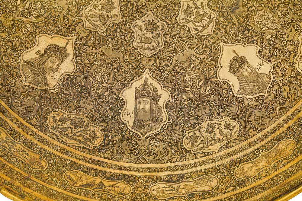 A FINELY ENGRAVED QAJAR BRASS TABLE TOP Qajar Iran, late 19th - early 20th century - Image 4 of 8