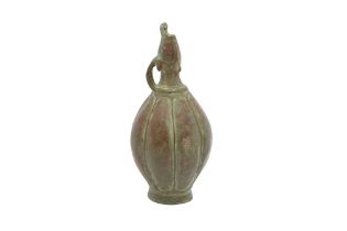 A SMALL MEDIEVAL BRONZE BOTTLE WITH A PERSIAN GAZELLE SPOUT Possibly Khorasan, Eastern Iran, 9th - 1