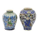 TWO POLYCHROME-PAINTED FIGURAL POTTERY VASES Late Qajar and Pahlavi Iran, 20th century