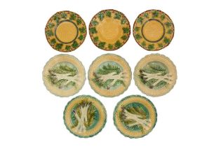 A GROUP OF FIVE MAJOLICA ASPARGUS PLATES AND THREE SIMILAR