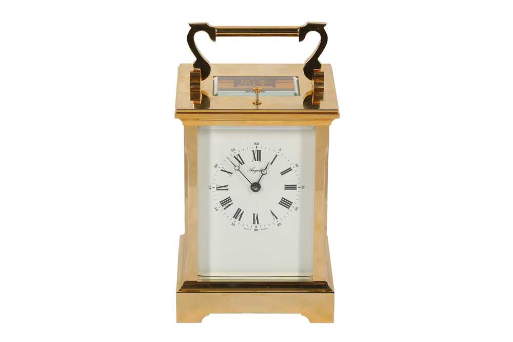 A BRASS ANGELUS REPEATER CARRIAGE CLOCK