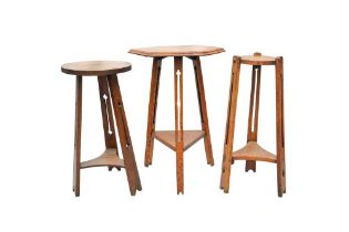 THREE ARTS AND CRAFTS OAK JARDINIERE STANDS AND SIDE TABLES