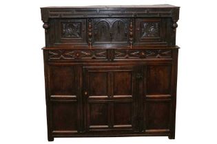 A CHARLES II JOINED OAK COURT OR PRESS CUPBOARD