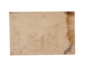 A PREPARATORY SKETCH OF BRAHMIN PRIESTS PERFORMING A YAJNA (RITUAL SACRIFICE) Possibly Guler, Pahari