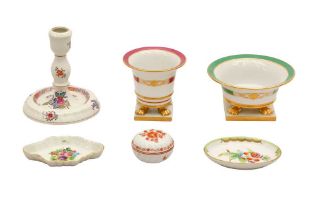 A GROUP OF SIX HEREND PORCELAIN ITEMS
