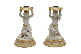 A PAIR OF PORCELAIN FIGURAL CANDLESTICKS, LATE 20TH CENTURY
