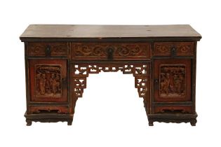 A 19TH CENTURY SMALL CHINESE PEDESTAL DESK