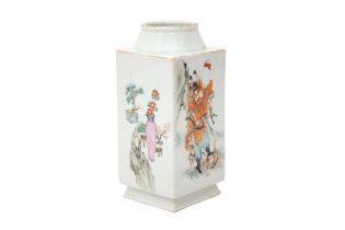 A CHINESE FAMILLE-ROSE 'IMMORTALS' VASE, CONG 粉彩繪仙人圖紋琮式瓶