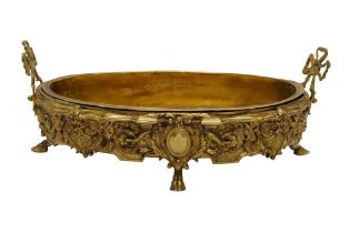 A 19TH CENTURY GILT BRONZE TWIN HANDLED OVAL JARDINIERE