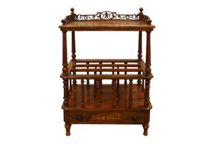 A VICTORIAN WALNUT AND MARQUETRY INLAID CANTERBURY WHATNOT