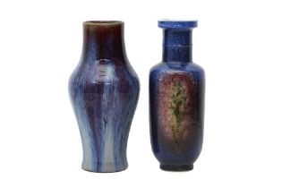 A CHINESE FLAMBÉ-GLAZED VASE AND A ROULEAU VASE 窯變釉瓶及棒槌瓶