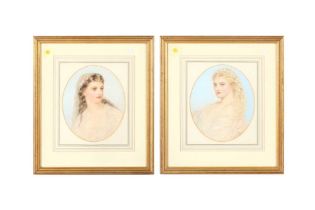 TWO WATERCOLOUR STUDIES OF GIRLS' HEADS England, 19th century, attributed to John Simmons (1823 - 18