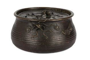 A JAPANESE BRONZE INCENSE BURNER AND COVER