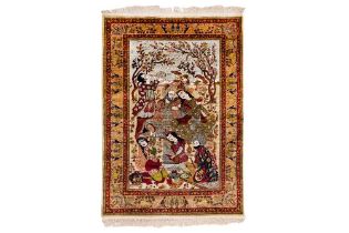 A VERY FINE SILK PICTORIAL RUG