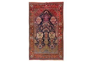 A VERY FINE ANTIQUE KURK KASHAN PRAYER RUG, CENTRAL PERSIA