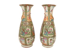 A PAIR OF CHINESE FAMILLE-ROSE CANTON VASES