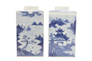 A PAIR OF CHINESE BLUE AND WHITE 'LANDSCAPE' TEA JARS