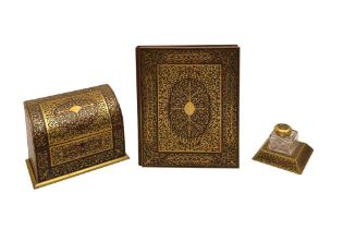 A THREE-PIECE BOULLE WORK DESK SET