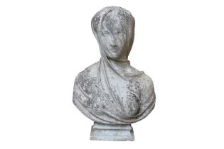 A 19TH-CENTURY WHITE MARBLE BUST - VEILED VESTAL VIRGIN