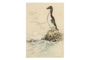 Goble (Warwick) There he saw the last of the gairfowl, standing... original watercolour [1909]