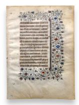 Illuminated Vellum Manuscript Leaf.-