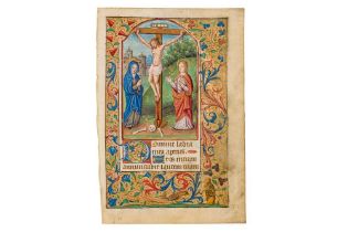 Illuminated manuscript leaf on vellum. The Crucifixion from a Book of Hours, [late c.15th]