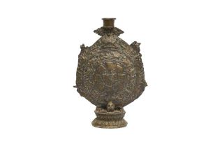 A TIBETAN BRONZE 'ZODIAC' CANDLE HOLDER